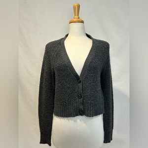 American Eagle Cardigan Womens Small Gray Crop Knit Long Sleeve Sweater